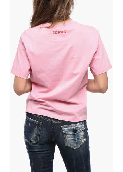 Tricouri DSQUARED2 Crew Neck The Twins Cotton T-Shirt Pink Femei (BM 15767831) 2