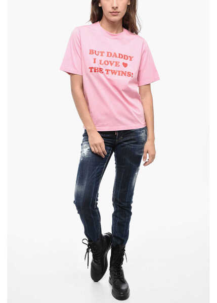 Tricouri DSQUARED2 Crew Neck The Twins Cotton T-Shirt Pink Femei (BM 15767831) 4