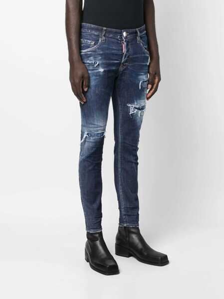 Blugi drepti DSQUARED2 Distressed Super Twinky Jeans With Visible Stiching 15Cm Blue Barbati (BM 15767843) 3