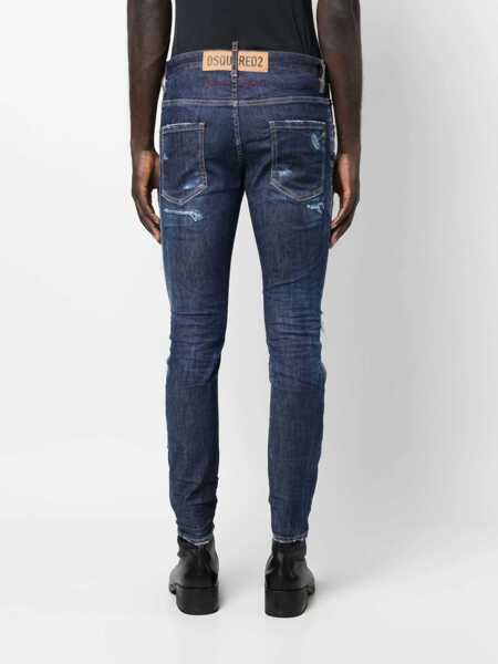 Blugi drepti DSQUARED2 Distressed Super Twinky Jeans With Visible Stiching 15Cm Blue Barbati (BM 15767843) 4