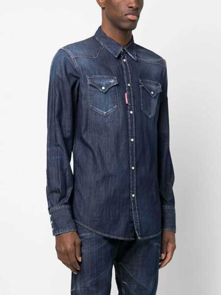 Camasi de blugi DSQUARED2 Denim Shirt With Snap Buttons Blue Barbati (BM 15767849) 3