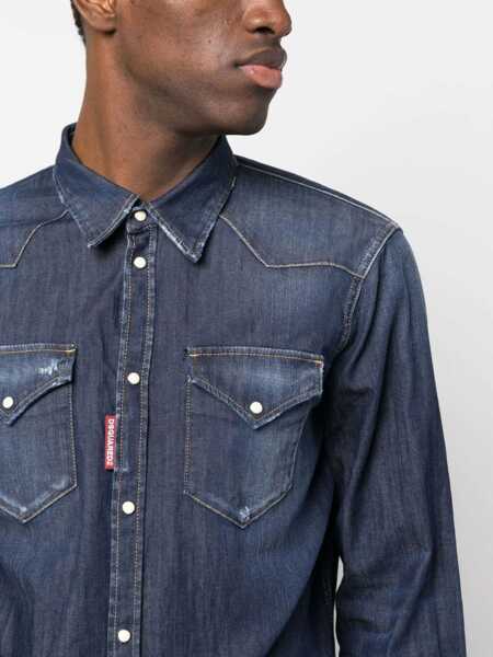 Camasi de blugi DSQUARED2 Denim Shirt With Snap Buttons Blue Barbati (BM 15767849) 5