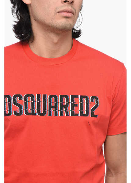 Tricouri DSQUARED2 Cotton Crew-Neck T-Shirt With Logo Red Barbati (BM 15767855) 3