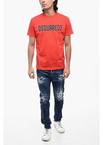 Tricouri DSQUARED2 Cotton Crew-Neck T-Shirt With Logo Red Barbati (BM 15767855) 4