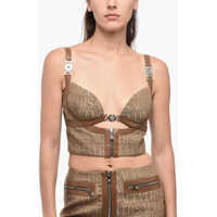 Bluze Garden Monogram Patterned Crop Top With Clip Closure Femei