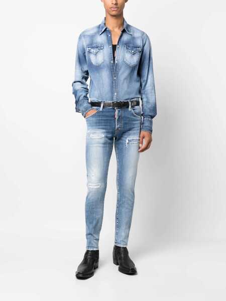 Blugi drepti DSQUARED2 Distressed Skater Demis With Belt Loops 15,5Cm Blue Barbati (BM 15779204) 2
