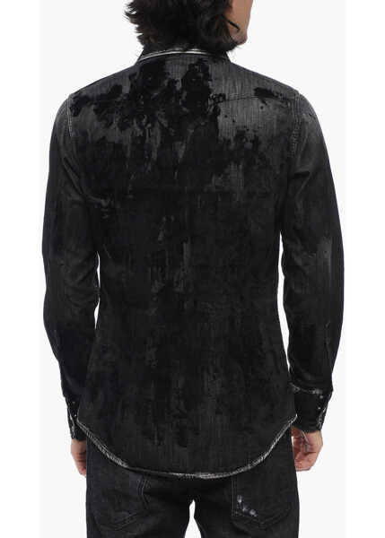 Camasi de blugi DSQUARED2 Flocked Denim Shirt With Double Breast Pocket Black Barbati (BM 15779999) 2