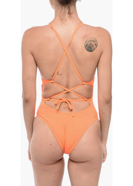 Costume de baie intregi Nike Swim Solid Color One-Piece Swimsuit With Lace-Up Detail Orange Femei (BM 15780071) 2