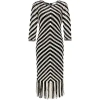 Rochii Midi Black And White Dress With Chevron Motif In Crochet Woman Femei