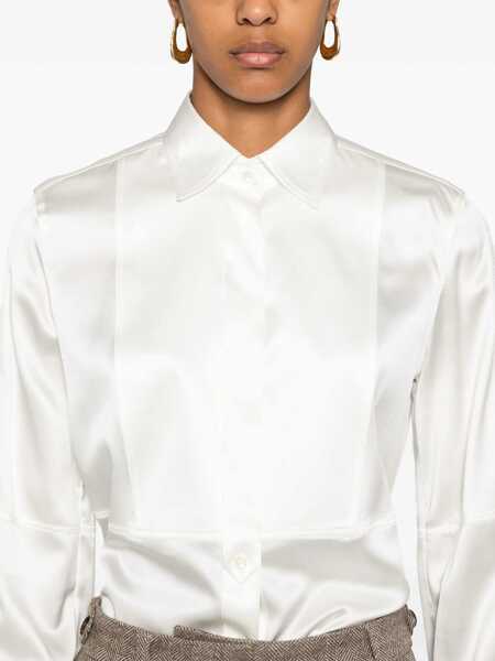 Camasi Brunello Cucinelli Brunello Cucinelli Satin Silk Shirt WHITE Femei (BM 15788216) 5