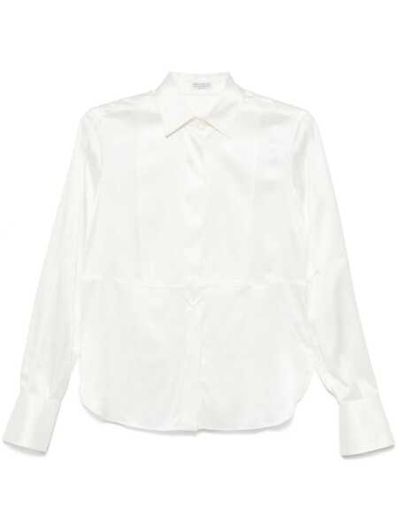 Camasi Brunello Cucinelli Brunello Cucinelli Satin Silk Shirt WHITE Femei (BM 15788216) 1