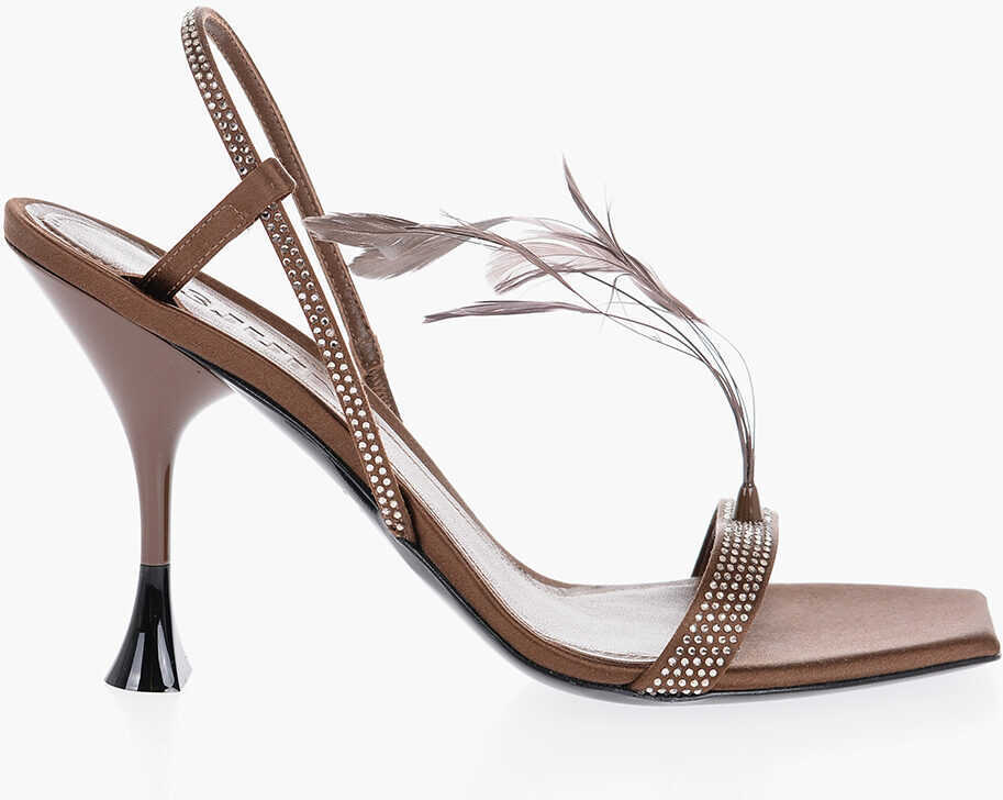 Sandale cu toc 3JUIN Satin Gemma Sandals With Rhinestone Embellishment And Feathe Brown Femei (BM 15802547) 3