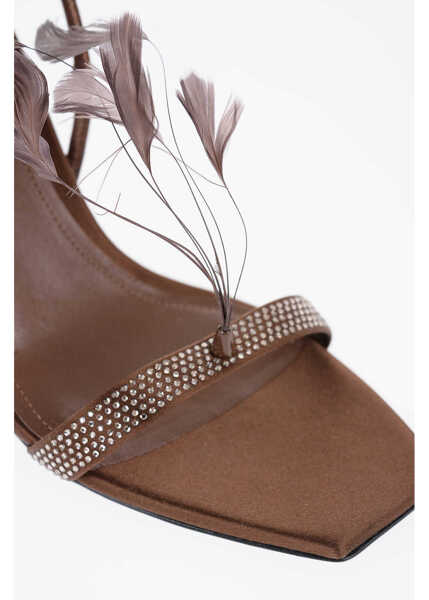 Sandale cu toc 3JUIN Satin Gemma Sandals With Rhinestone Embellishment And Feathe Brown Femei (BM 15802547) 4