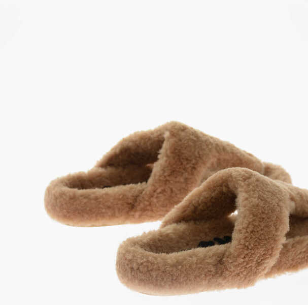 Sandale fara toc Loewe Shearling Thong Sandals Brown Femei (BM 15803063) 2