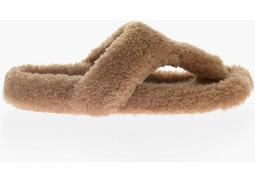 Sandale fara toc Loewe Shearling Thong Sandals Brown Femei (BM 15803063) 3