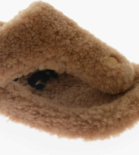 Sandale fara toc Loewe Shearling Thong Sandals Brown Femei (BM 15803063) 4