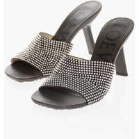 Sandale cu toc Leather Sandals With Allover Rhinestones Heel 9 Cm Femei