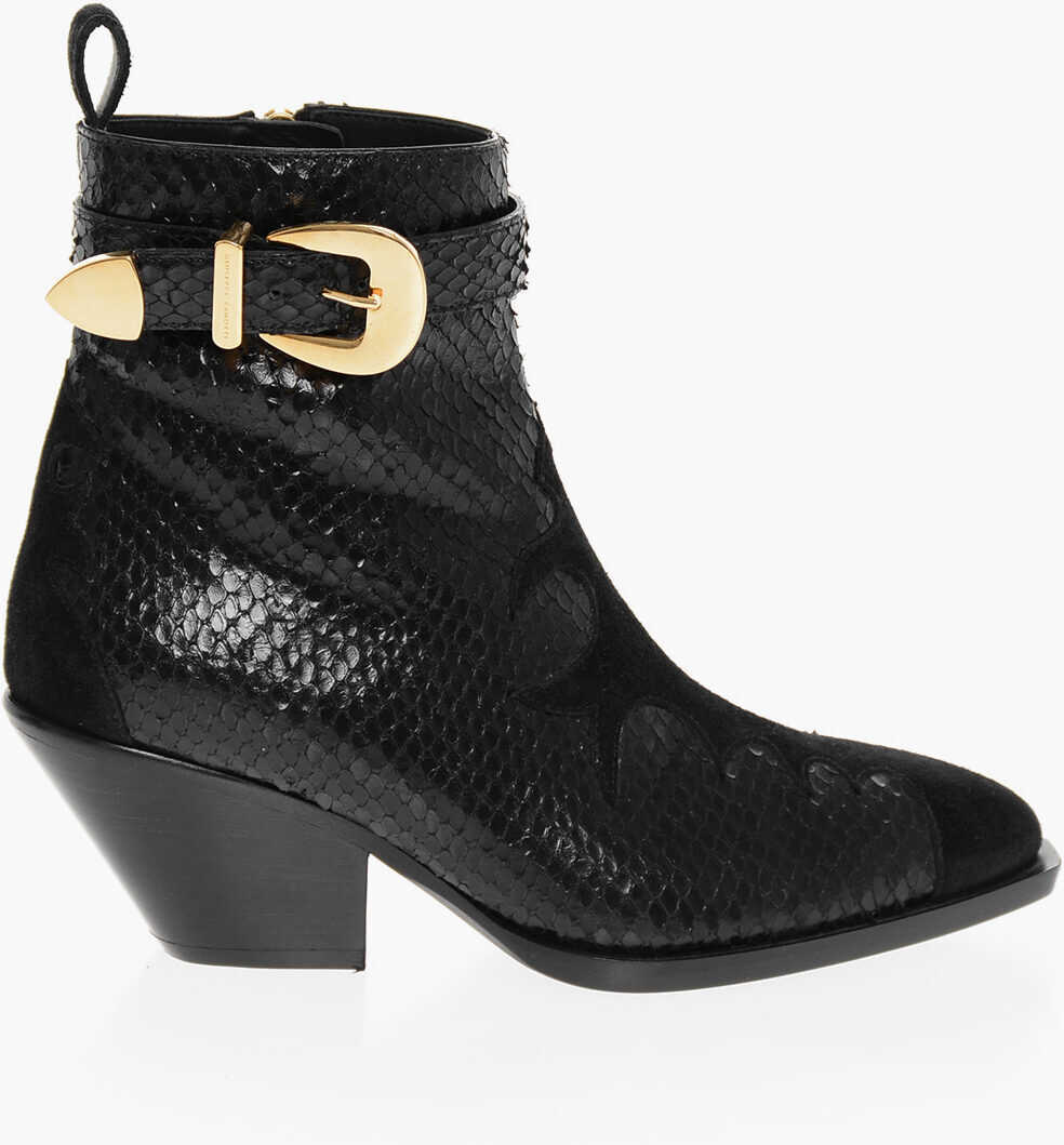 Botine Giuseppe Zanotti Snakeskin Guns Booties With Buckle Detail Heel 6 Cm Black Femei (BM 15803279) 3
