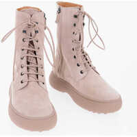 Botine Suede Combat Boots With Side Zip Femei