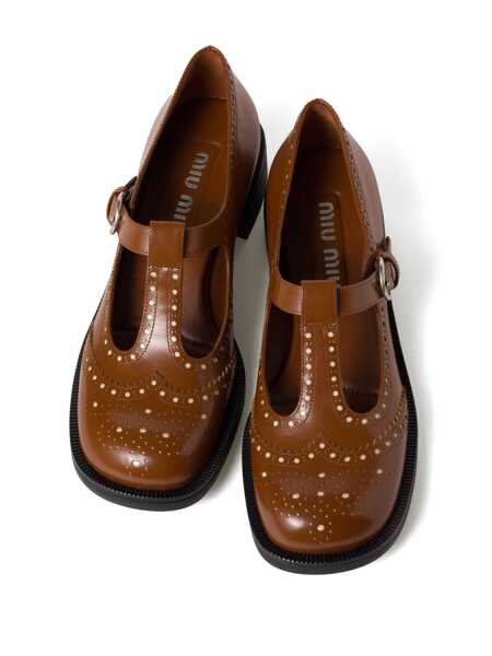 Sneakers Miu Miu Miu Miu Brushed Leather T-Strap Brogue Shoes TABACCOAVORIO Femei (BM 15830711) 4