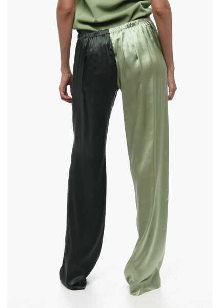 Pantaloni casual WOERA Two Tone Silk Palazzo Pants With Drawstring Green Femei (BM 15837629) 2