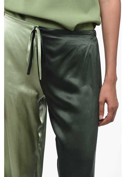 Pantaloni casual WOERA Two Tone Silk Palazzo Pants With Drawstring Green Femei (BM 15837629) 3