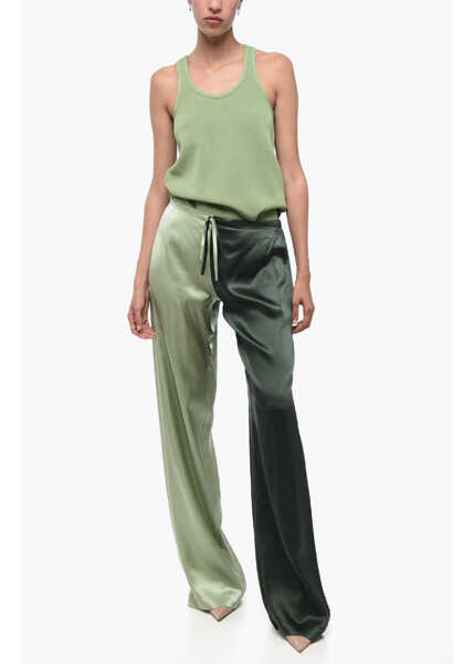 Pantaloni casual WOERA Two Tone Silk Palazzo Pants With Drawstring Green Femei (BM 15837629) 4