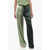 WOERA Two Tone Silk Palazzo Pants With Drawstring Green