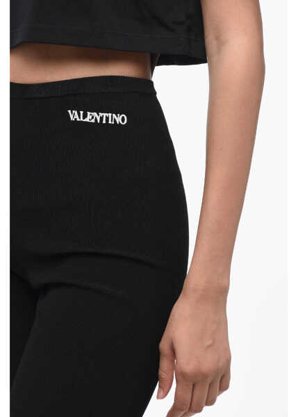 Pantaloni scurti Valentino Garavani Stretch Fabric Biker Shorts With Embroidered Logo Black Femei (BM 15837635) 3