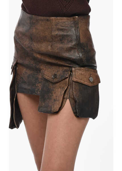 Fuste scurte BAIA Leather Cargo Miniskirt With Asymmetric Pockets Brown Femei (BM 15837917) 3