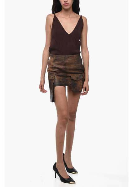 Fuste scurte BAIA Leather Cargo Miniskirt With Asymmetric Pockets Brown Femei (BM 15837917) 4
