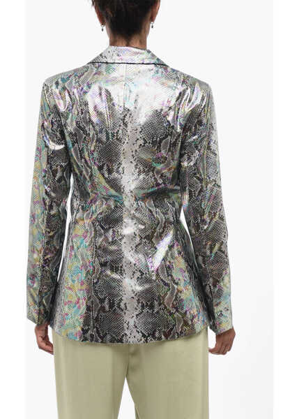 Sacouri ROTATE Birger Christensen Single-Breasted Python Printed Eco-Leather Blazer Silver Femei (BM 15837923) 2