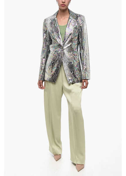 Sacouri ROTATE Birger Christensen Single-Breasted Python Printed Eco-Leather Blazer Silver Femei (BM 15837923) 4