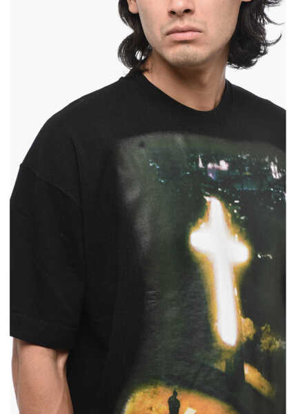 Tricouri 1989 STUDIO Cotton Crew-Neck T-Shirt With Maxi Print On The Front Black Barbati (BM 15837959) 3