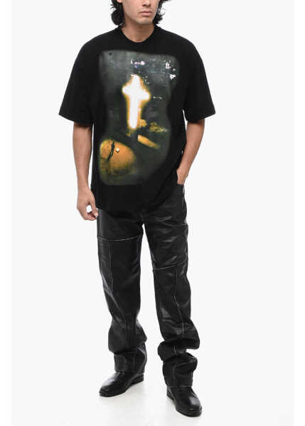 Tricouri 1989 STUDIO Cotton Crew-Neck T-Shirt With Maxi Print On The Front Black Barbati (BM 15837959) 4