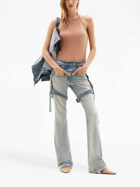 Blugi drepti COURRGES Solid Color Racer Bootcut Jeans With Adjustable Chaps Straps Blue Femei (BM 15838481) 2
