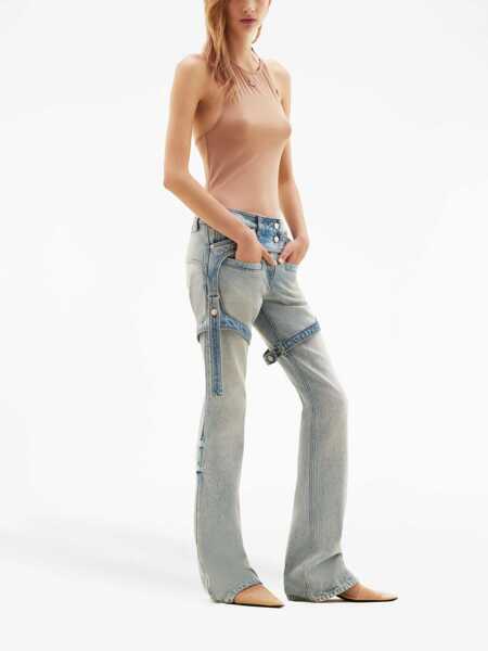 Blugi drepti COURRGES Solid Color Racer Bootcut Jeans With Adjustable Chaps Straps Blue Femei (BM 15838481) 3