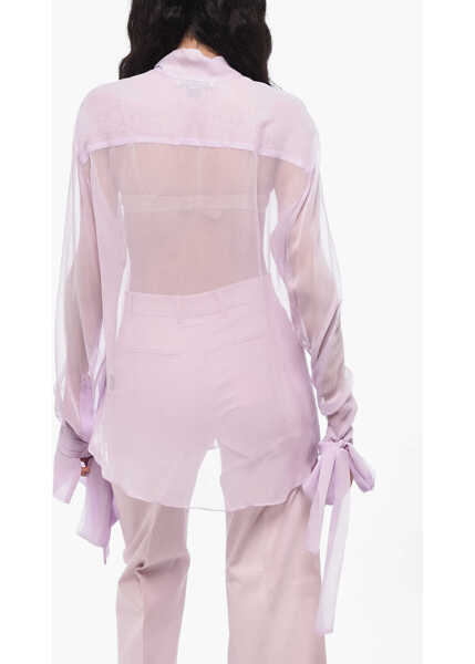 Camasi casual LAQUAN SMITH Silk Chiffon Tie Neck Shirt With Knotted Cuffs Pink Femei (BM 15838484) 2