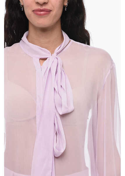 Camasi casual LAQUAN SMITH Silk Chiffon Tie Neck Shirt With Knotted Cuffs Pink Femei (BM 15838484) 3