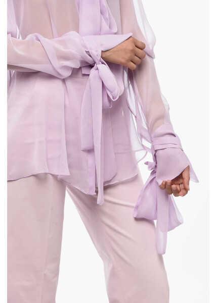 Camasi casual LAQUAN SMITH Silk Chiffon Tie Neck Shirt With Knotted Cuffs Pink Femei (BM 15838484) 4