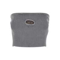Topuri 'M-Clarksville-R' Grey Top With Cut-Out Detail And Oval D Logo Plaque On The Front In Cotton Blend Woman Femei