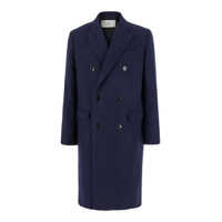 Paltoane Blue Double-Breasted Coat With Peak Revers In Wool Man Barbati