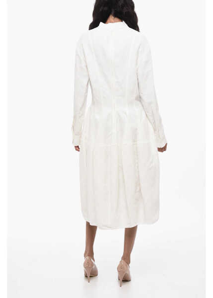 Rochii lungi Bottega Veneta Linen Blend Ruffled Dress With V-Neckline White Femei (BM 15848465) 2