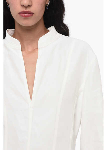 Rochii lungi Bottega Veneta Linen Blend Ruffled Dress With V-Neckline White Femei (BM 15848465) 3