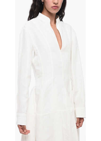 Rochii lungi Bottega Veneta Linen Blend Ruffled Dress With V-Neckline White Femei (BM 15848465) 4