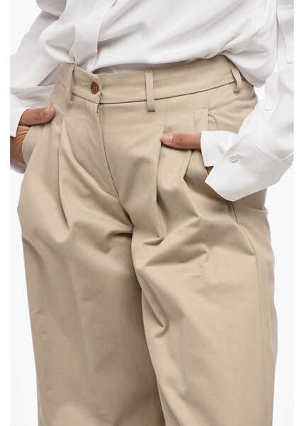 Pantaloni casual JEJIA Double-Pleated Cotton Palazzo Pants Beige Femei (BM 15848480) 3