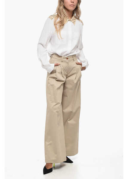 Pantaloni casual JEJIA Double-Pleated Cotton Palazzo Pants Beige Femei (BM 15848480) 4