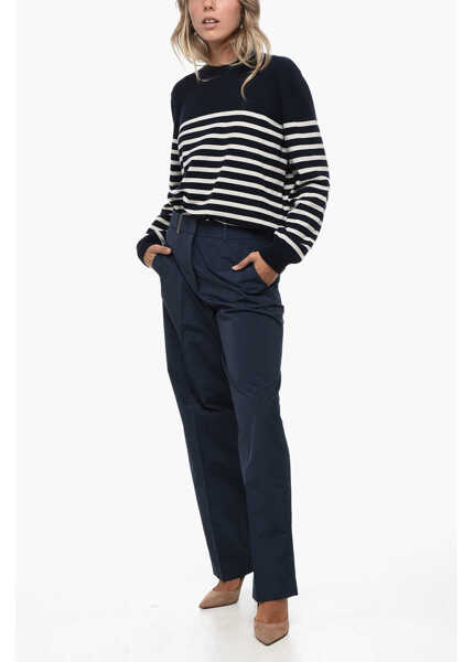 Pantaloni casual Peserico Cotton Blend Chinos Pants With Hidden Buttoning Blue Femei (BM 15848492) 4