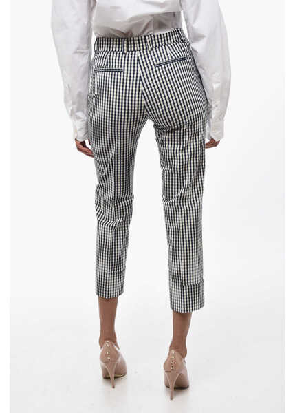 Pantaloni casual QL2 Gingham Patterned Chinos Pants With Cuff Blue Femei (BM 15849146) 2