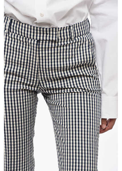 Pantaloni casual QL2 Gingham Patterned Chinos Pants With Cuff Blue Femei (BM 15849146) 3
